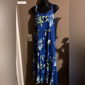 Leslie Fay Blue Floral Princess Tier Midi Dress